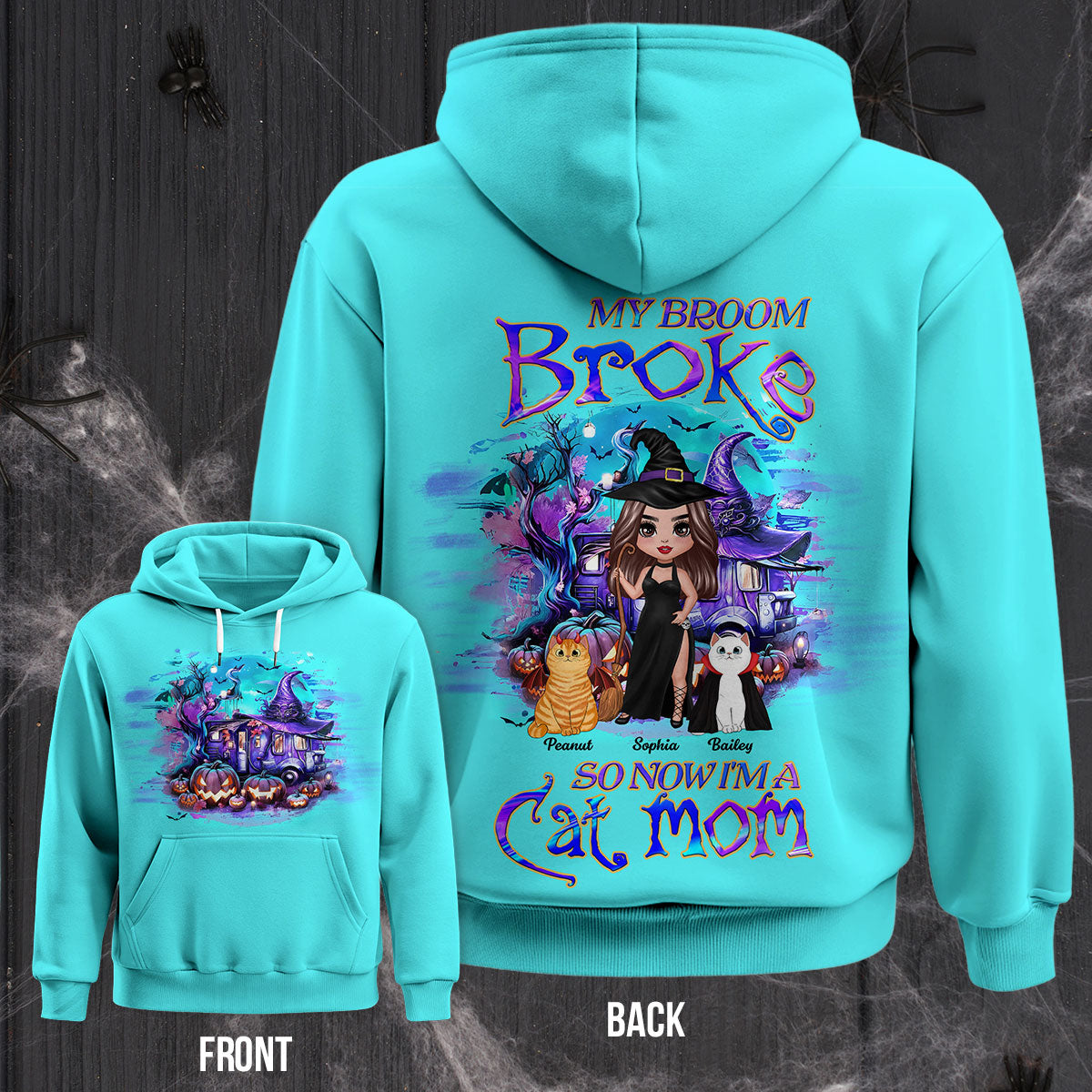 My Broom Broke So Now I'm A Cat Mom Halloween Personalized Hoodie