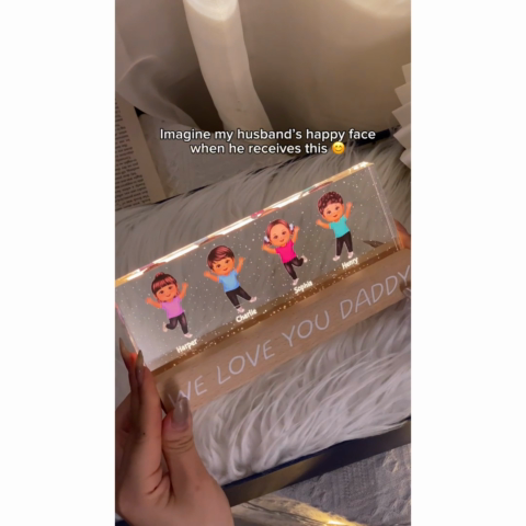We Love You Daddy Happy Kids Personalized Acrylic LED Night Light, Father's Day Gift For Dad, Husband