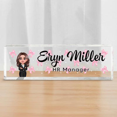 Coquette Woman Office Personalized Acrylic Desk Name Plate, Office Desk Decor, Gift For Colleagues, Coworkers, Boss