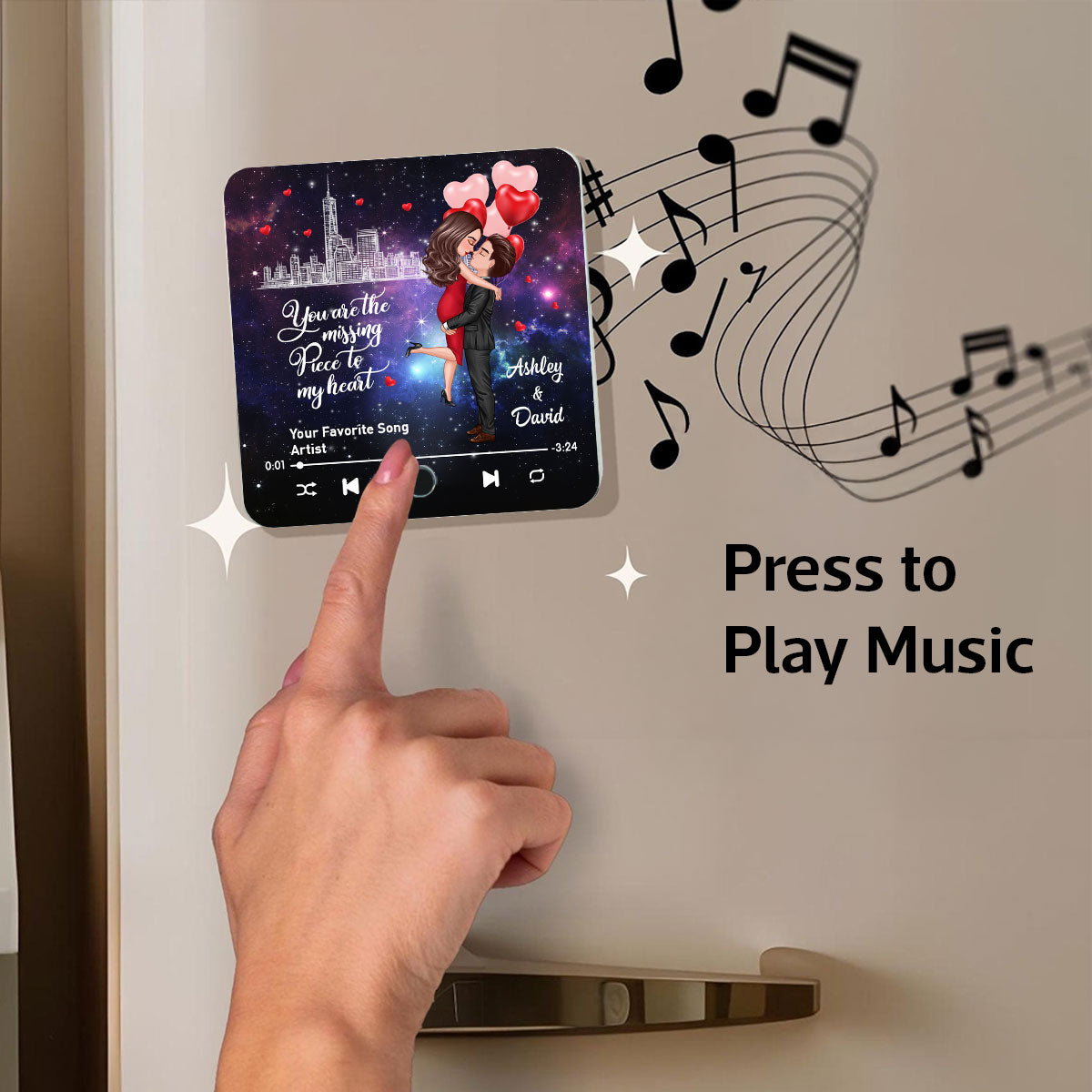 The Missing Piece To My Heart Couple Kissing Favorite Song Personalized Music Fridge Magnet,  Gift For Couple