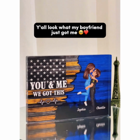 Hero Couple Half Flag Gifts by Occupation Gift For Her Gift For Him Firefighter, Nurse, Police Officer Personalized Acrylic Block Plaque, Anniversary Gift for Couple, Dad Mom