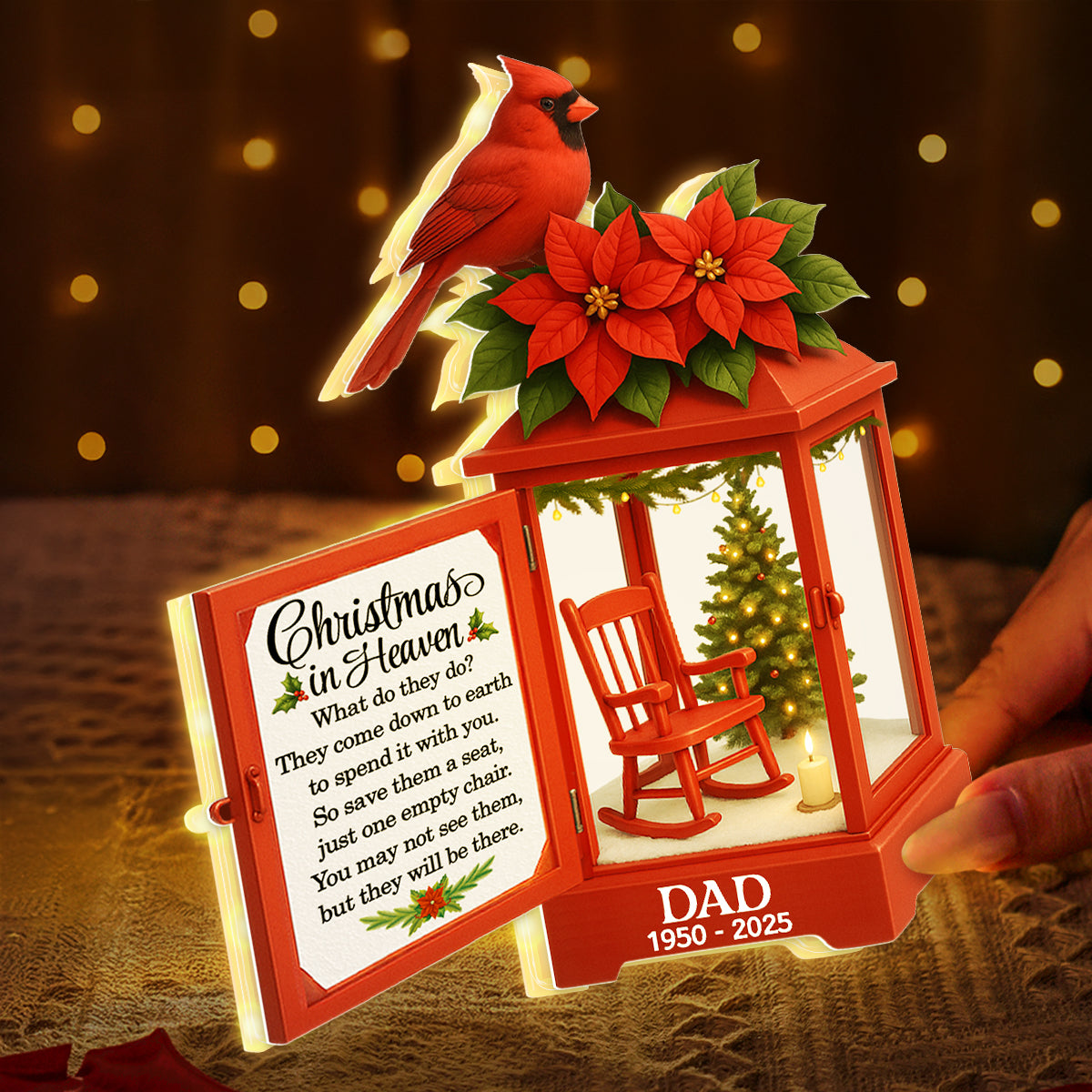 Christmas In Heaven Red Lantern - Personalized Light Box - Christmas Gift For Loss Of Loved Ones