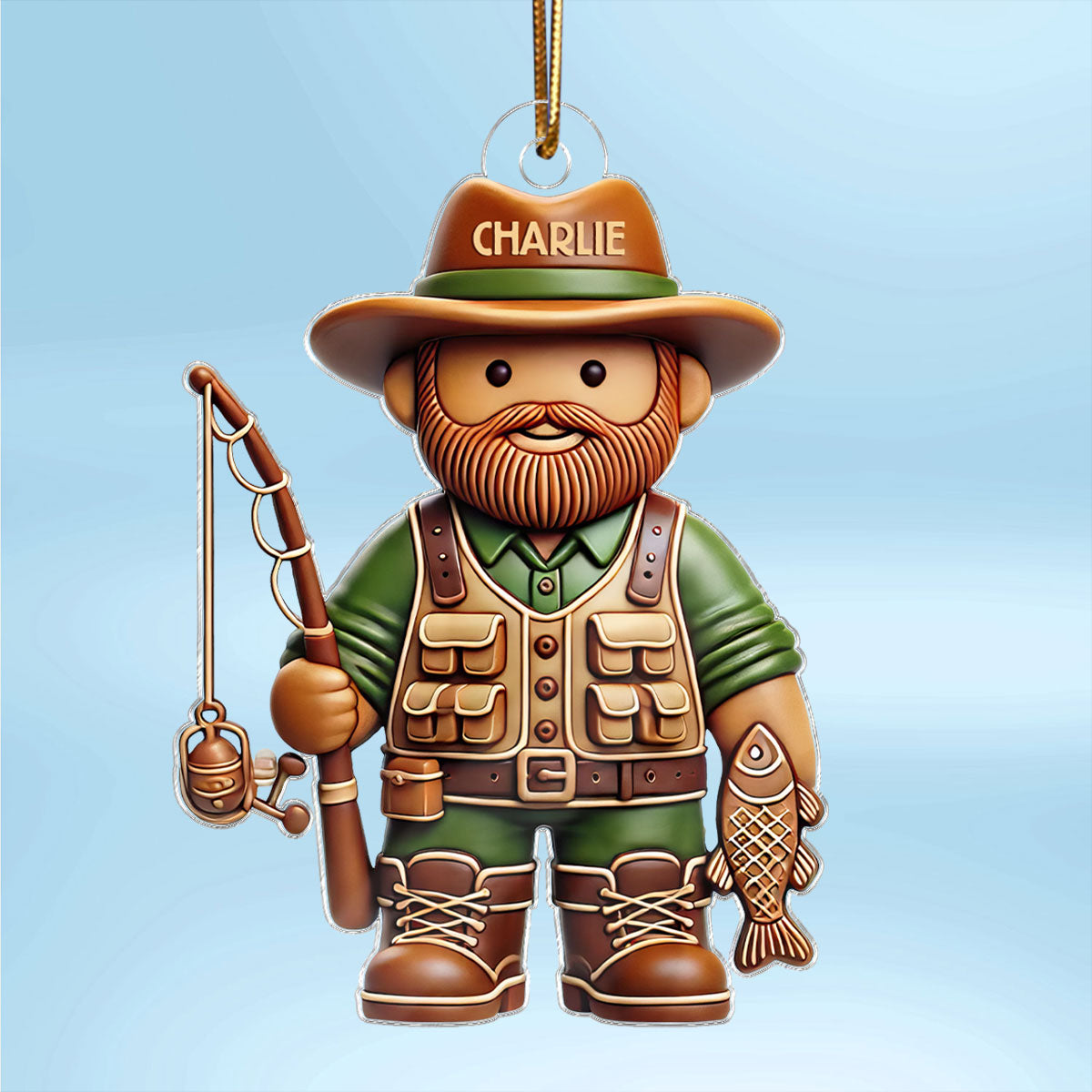 3D Effect Fisherman Christmas Personalized Acrylic Ornament, Funny Christmas Gift For Fishers, Fishing Lovers