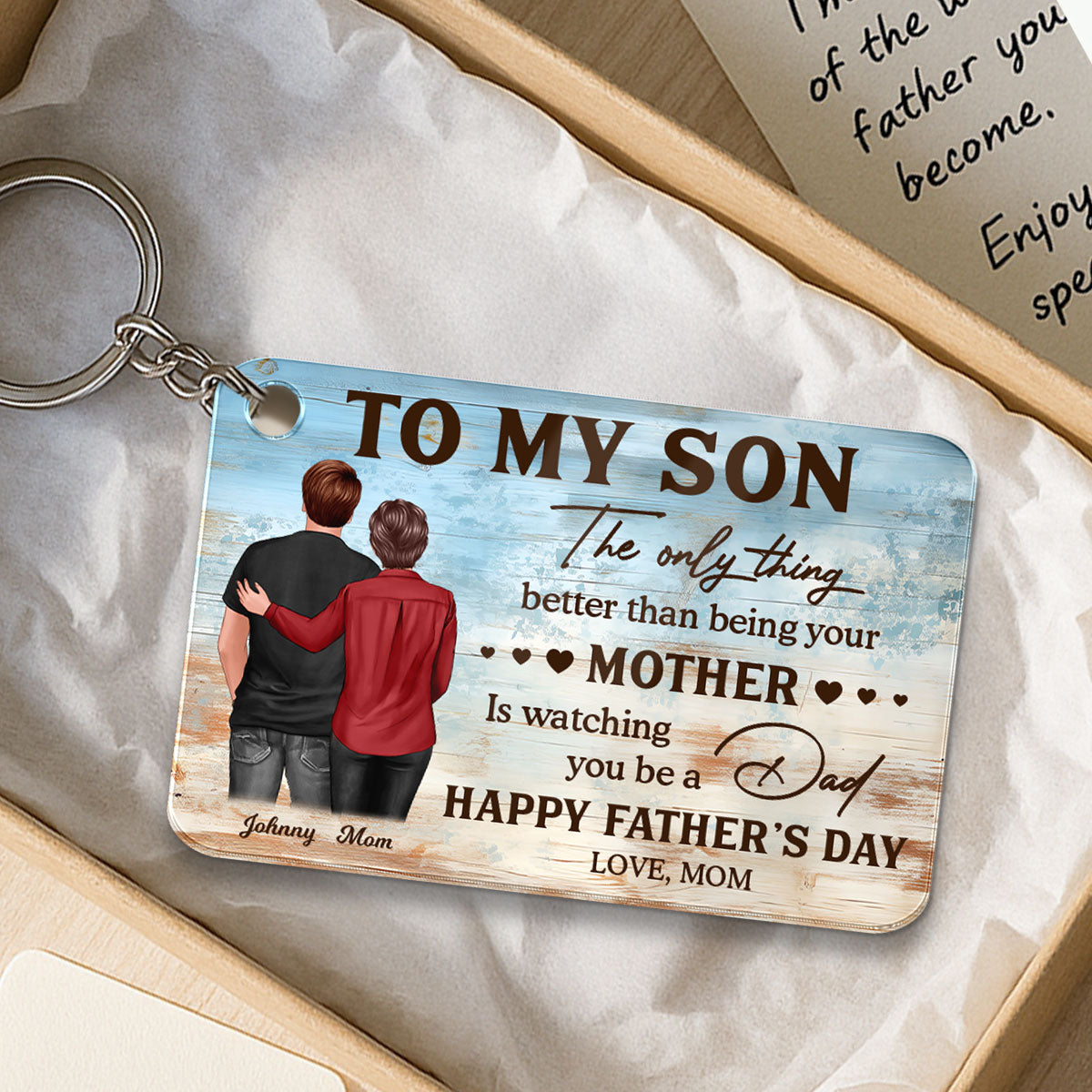 To My Son Happy Father's Day Personalized Acrylic Keychain, Gift For Son