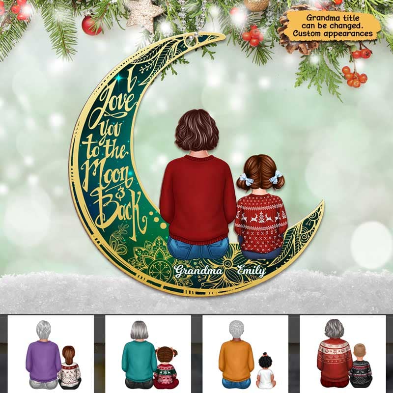 Sky Moon Grandma Grandkids Personalized Christmas Wooden Ornament