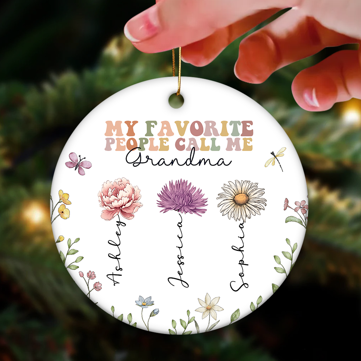 My Favorite People Call Me Grandma, Birth Month Flower Personalized Ceramic Ornament
