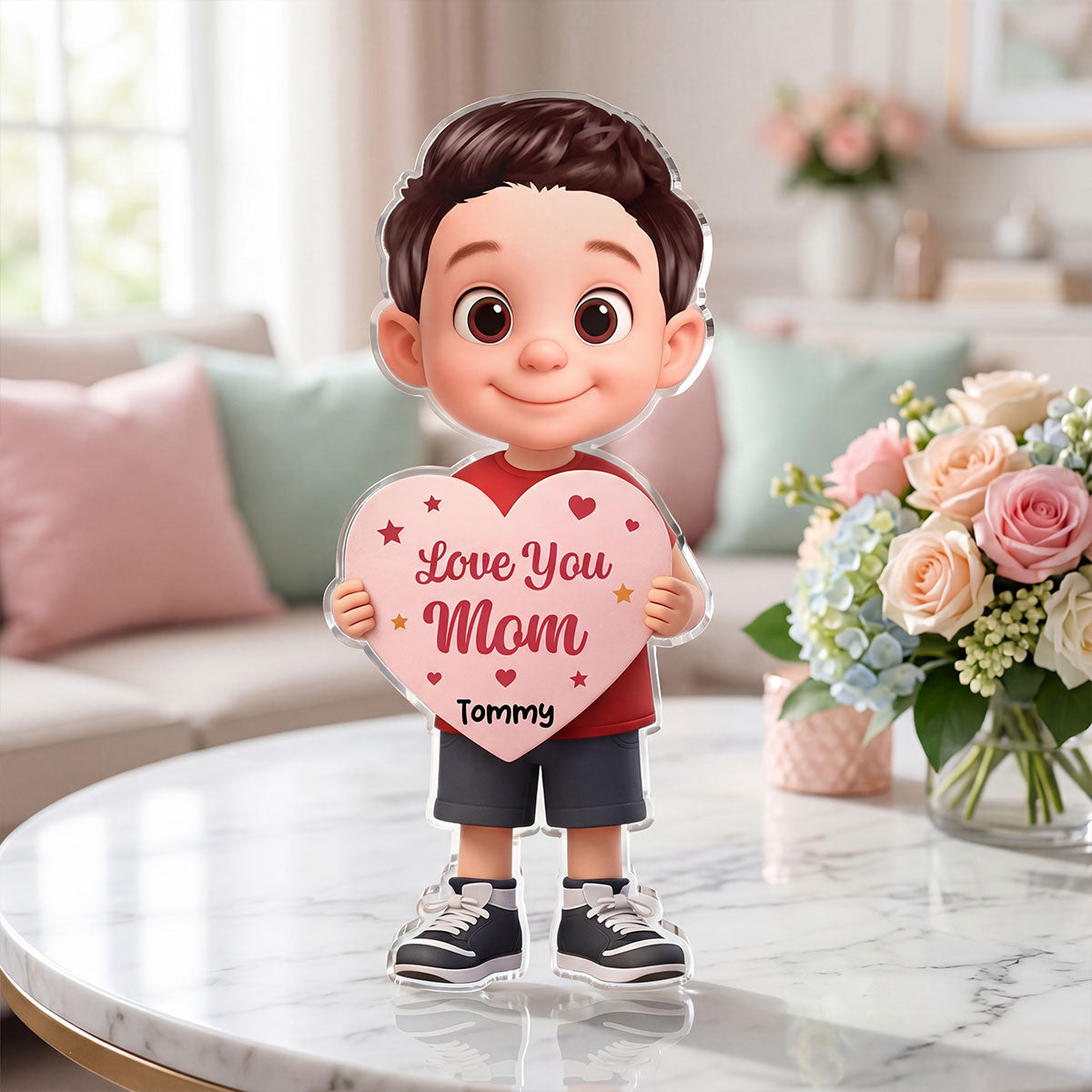 Kid Holding Heart - Personalized Acrylic Block Plaque - Mother's Day Gift for Mom, Wife