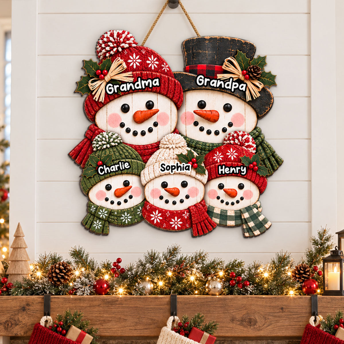 Cute Grandpa Grandma Snowman - Personalized Wood Sign - Christmas Decoration For Porch, Window, Door