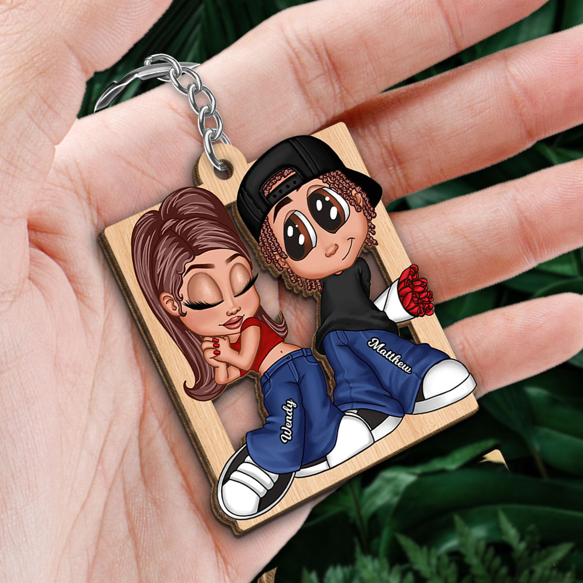 Y2K Couple Frame Personalized Wooden Keychain, Gift For Him, Gift For Her