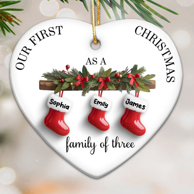 Family First Christmas Stockings 3D Effect - Personalized Ceramic Ornament - Christmas Tree Decor For Family