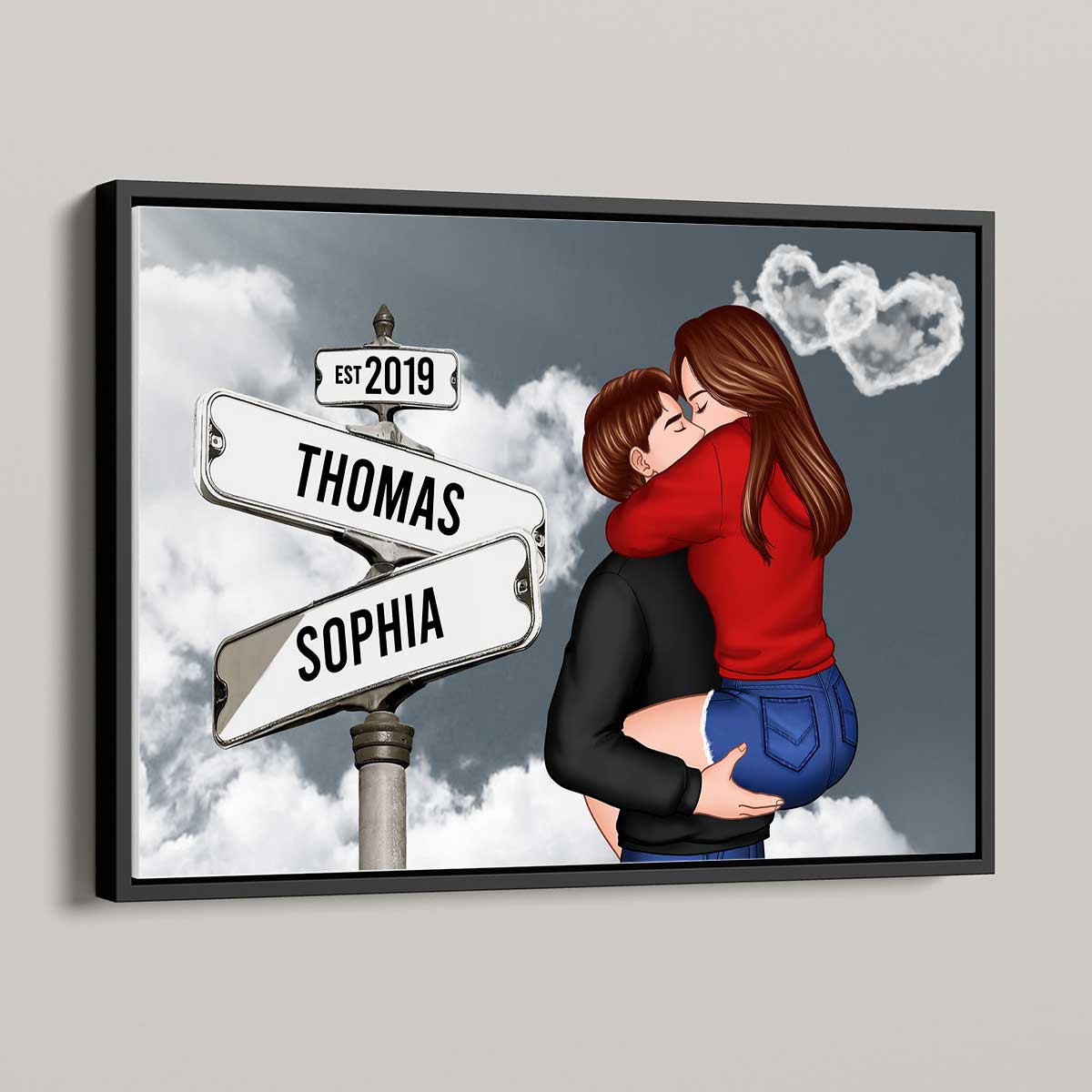 Couple Hugging Kissing, Sign Post Personalized Poster, Christmas Gift For Him, Gift For Her