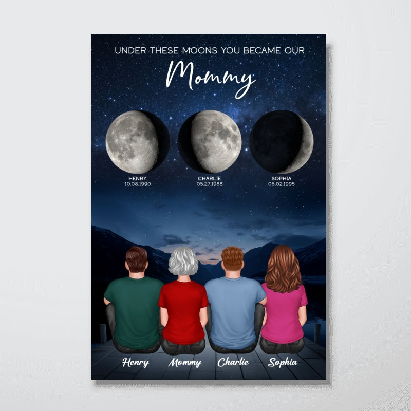 Under These Moons You Became Our Mom Grandma Birth Moon Phase Art Personalized Poster
