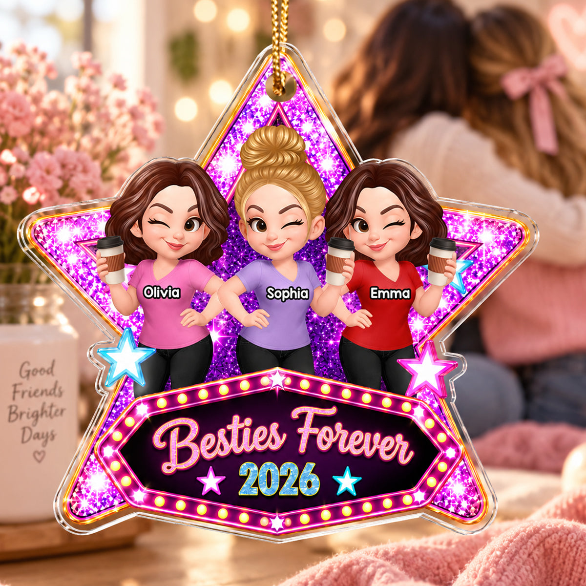 Besties Sisters Forever Stars - Personalized Acrylic Ornament - Christmas Gift For Besties Sister