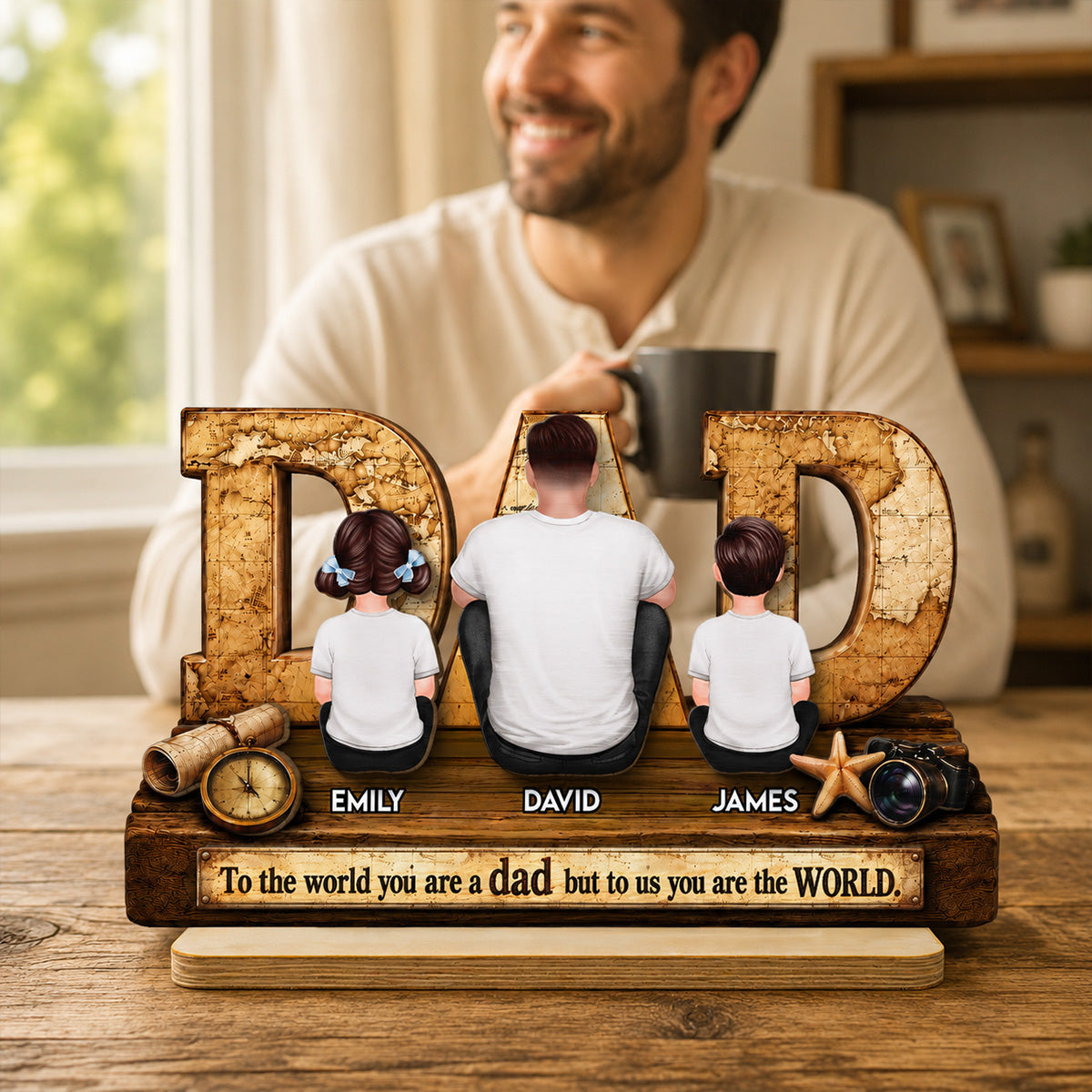 World Best Dad 2D Flat - Personalized Wooden Plaque - Father's Day Gift for Dad, Husband
