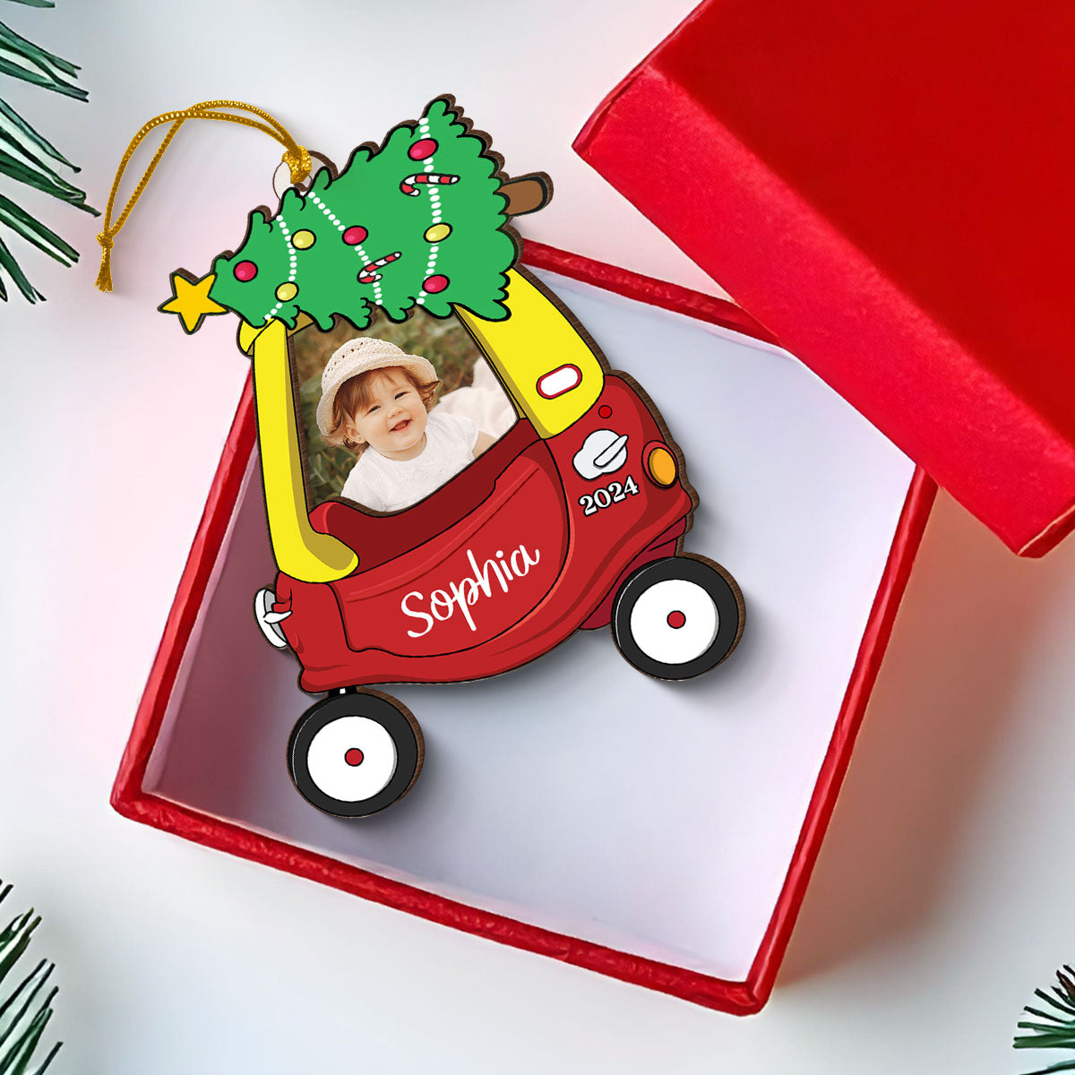 Cozy Coupe Personalized Kid Photo Frame Ornament, Christmas Decor