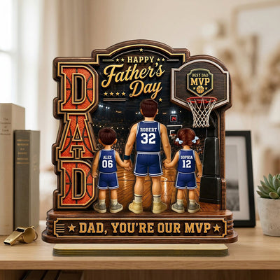 The MVP Dad Basketball - Personalized 2-Layered Wooden Plaque - Father's Day Gift For Dad, Husband