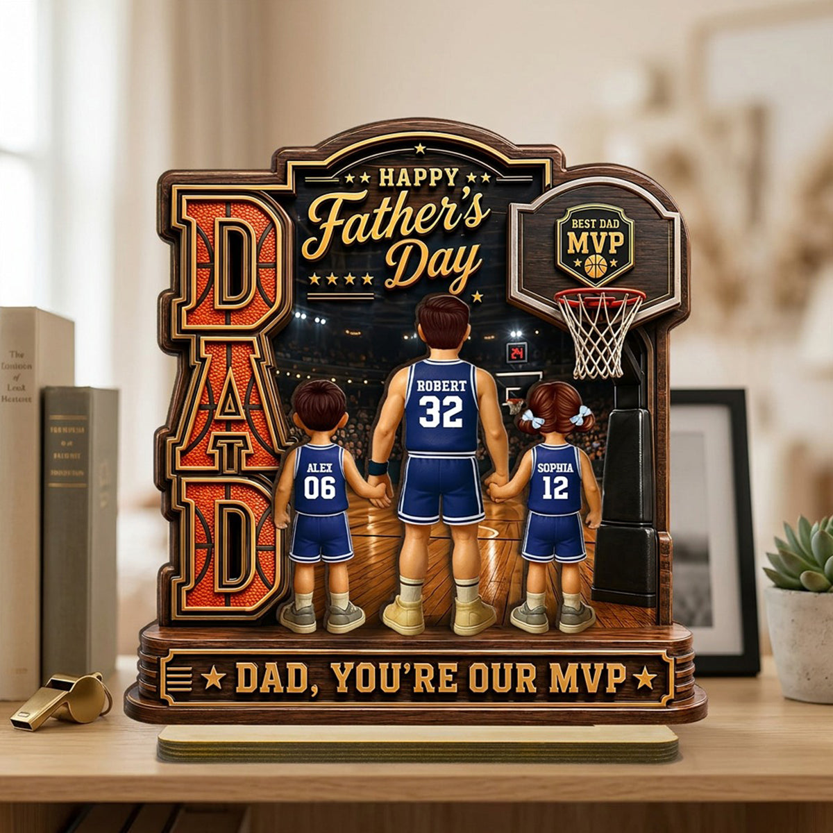 The MVP Dad Basketball - Personalized 2-Layered Wooden Plaque - Father's Day Gift For Dad, Husband