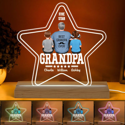 Five - Star Grandpa Back View Dad And Kids Personalized Acrylic Custom Shape LED Night Light
