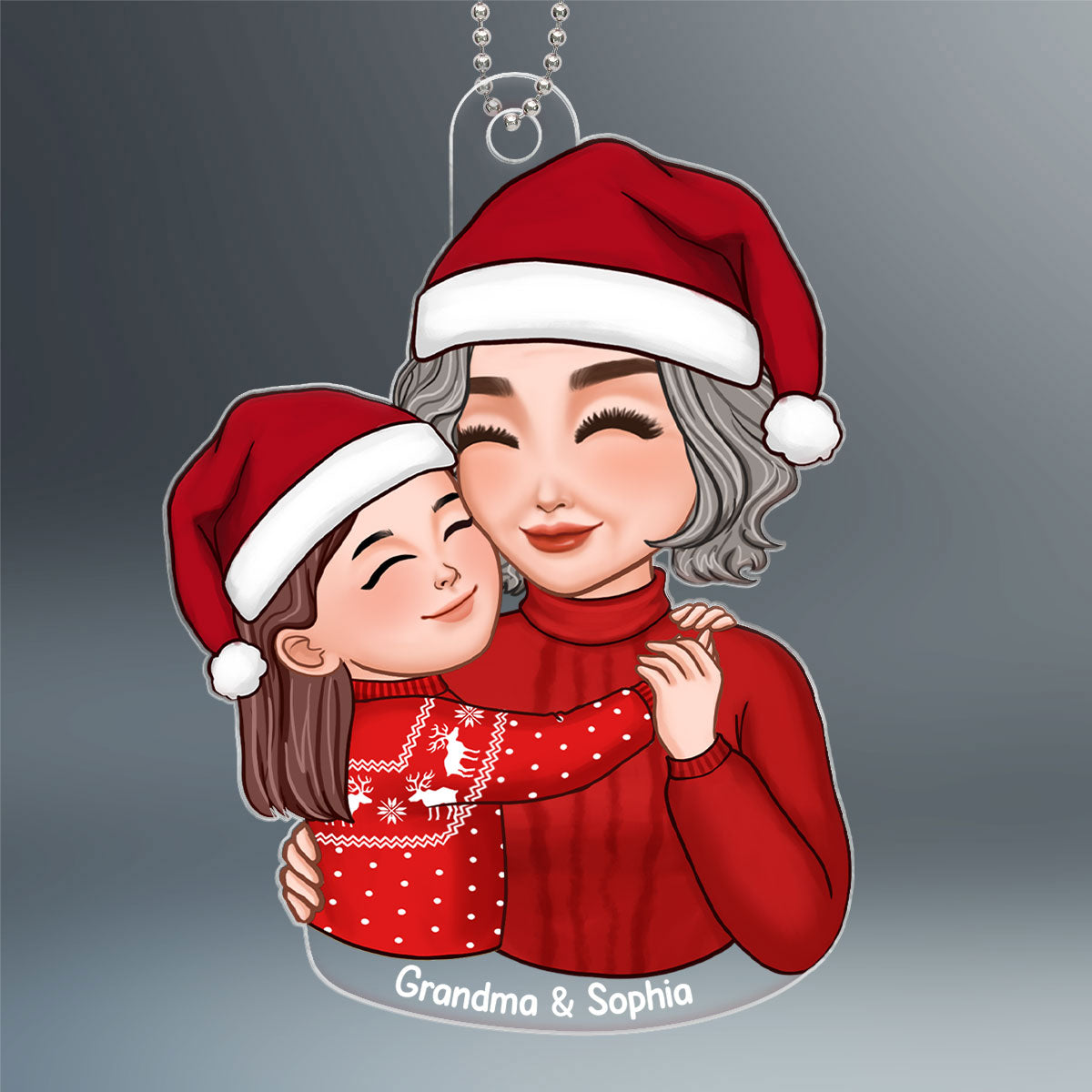 Cute Grandkid Hugging Grandma Christmas Gift For Granddaughter Grandson Personalized Acrylic Ornament