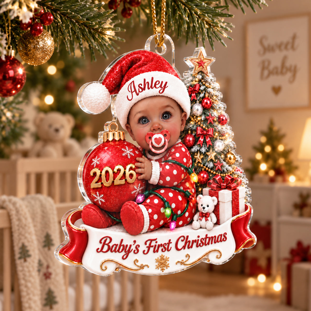 Custom Baby First Christmas - Personalized Acrylic Ornament - Christmas Gift for New Mom, New Dad, First Christmas Keepsake, Newborn Baby Gift
