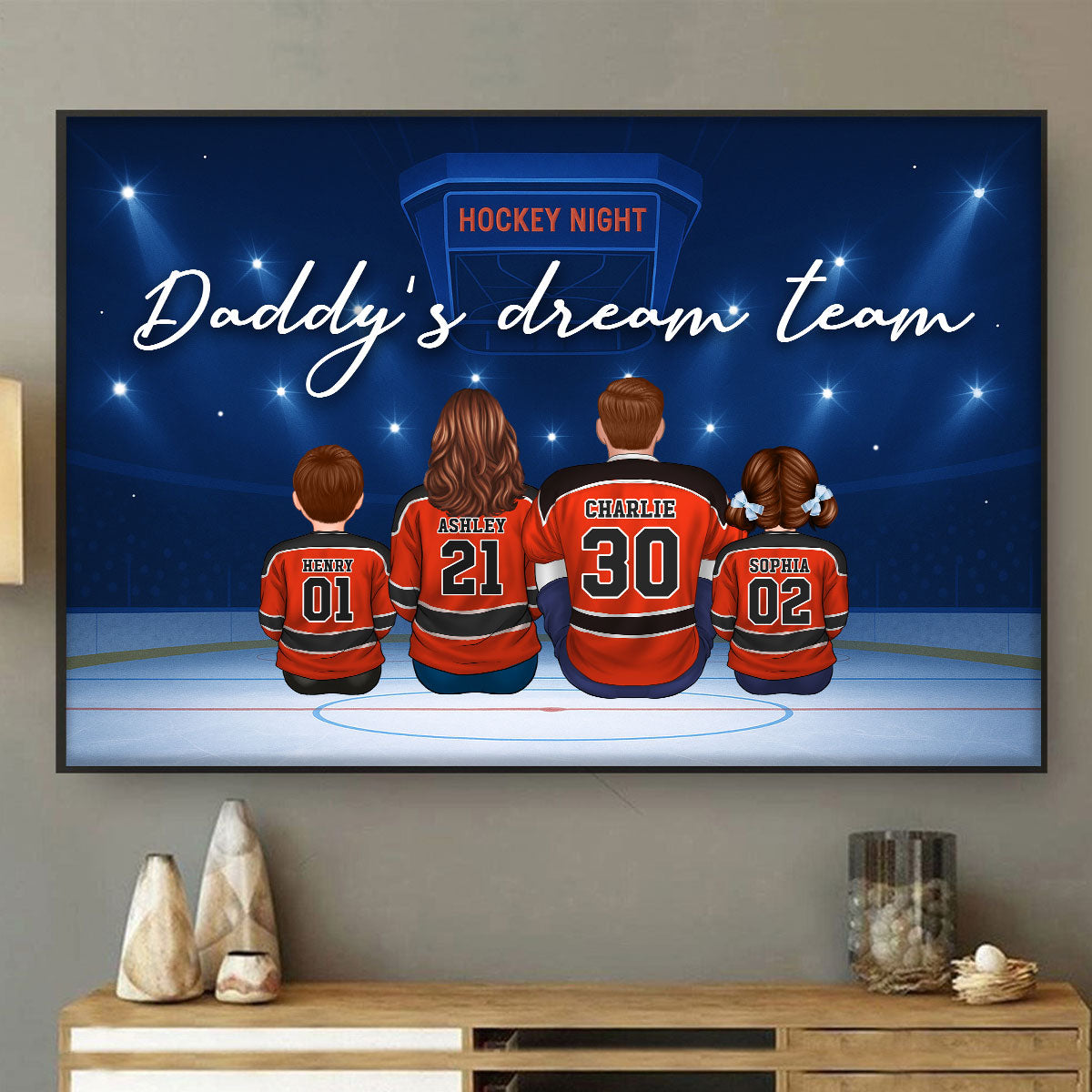 Hockey Daddy's Dream Team Personalized Poster| Unique Father's Day Gift For Dad, Husband