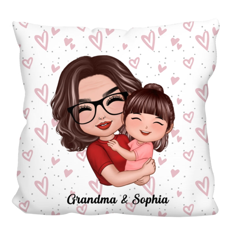 Grandma Hugging Kid Gift For Granddaughter Grandson Personalized Pillow