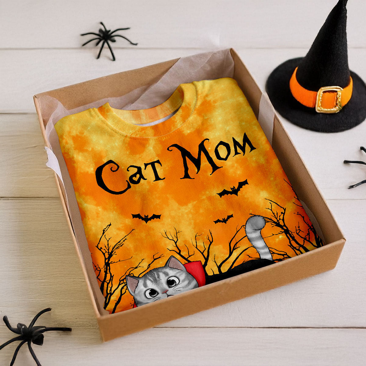 Cat Mom Halloween Moon Light Bat Tree Walking Cat Personalized Shirt, Purrfect Costume for Cat Lover