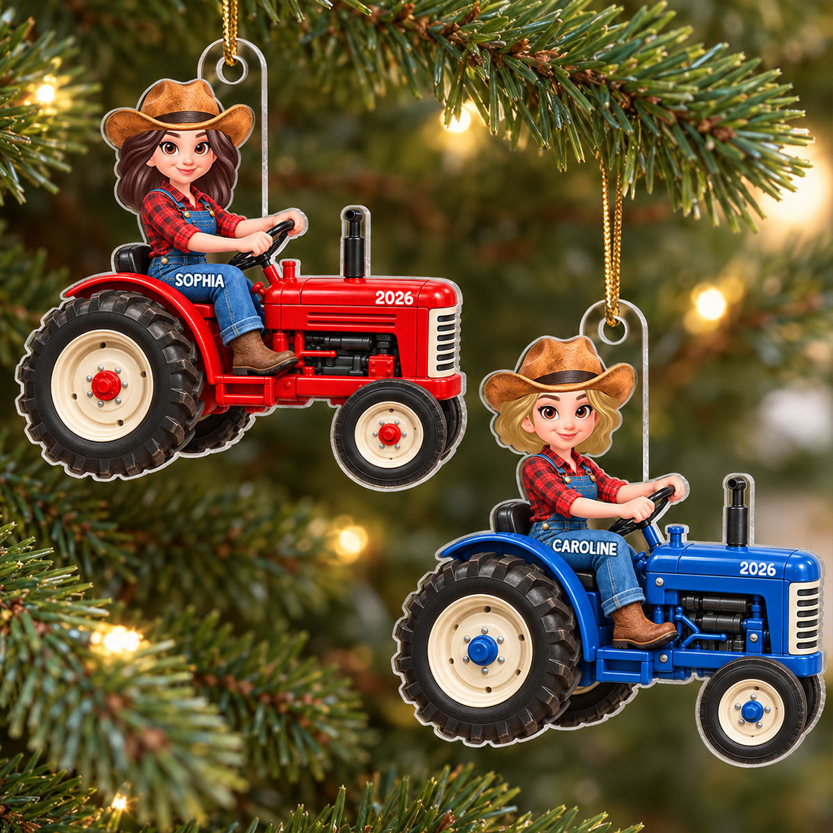 Farmer On Tractor 2D Flat - Personalized Acrylic Ornament - Christmas Gift for Farmer