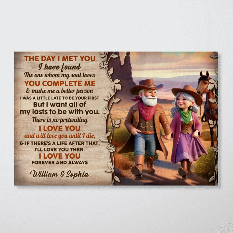 The Day I Met You Cowboy Happy Old Couple Personalized Poster, Anniversary  Gift For Him, For Her, Husband, Wife