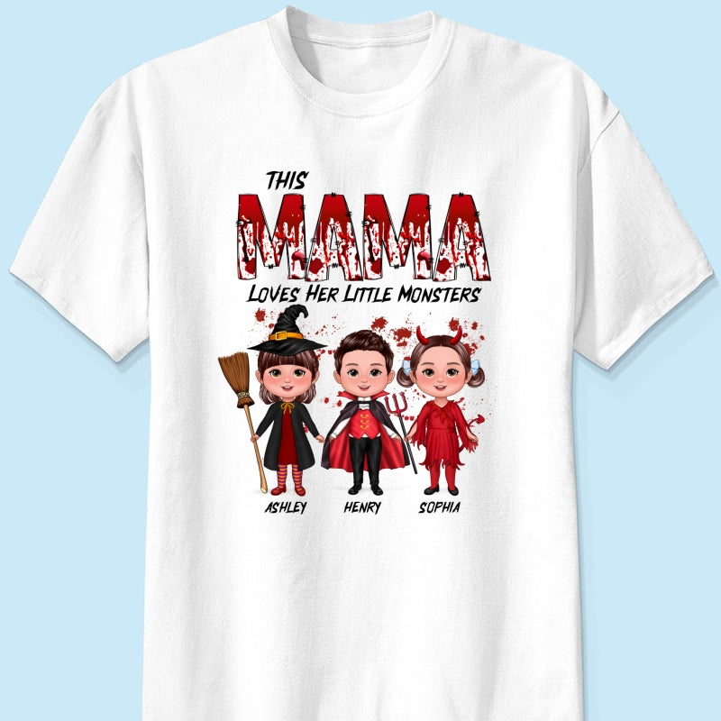 Grandma Mom Loves Her Monsters Spooky Halloween Personalized Shirt