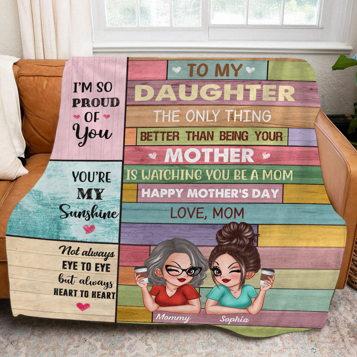 To My Daughter From Mom Happy Mother's Day Colorful Wood Pallets Texture Personalized Fleece Blanket