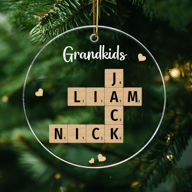 Grandkids Crossword Puzzle Art Personalized Acrylic Ornament, Christmas Gift For Grandma, Gift For Mom