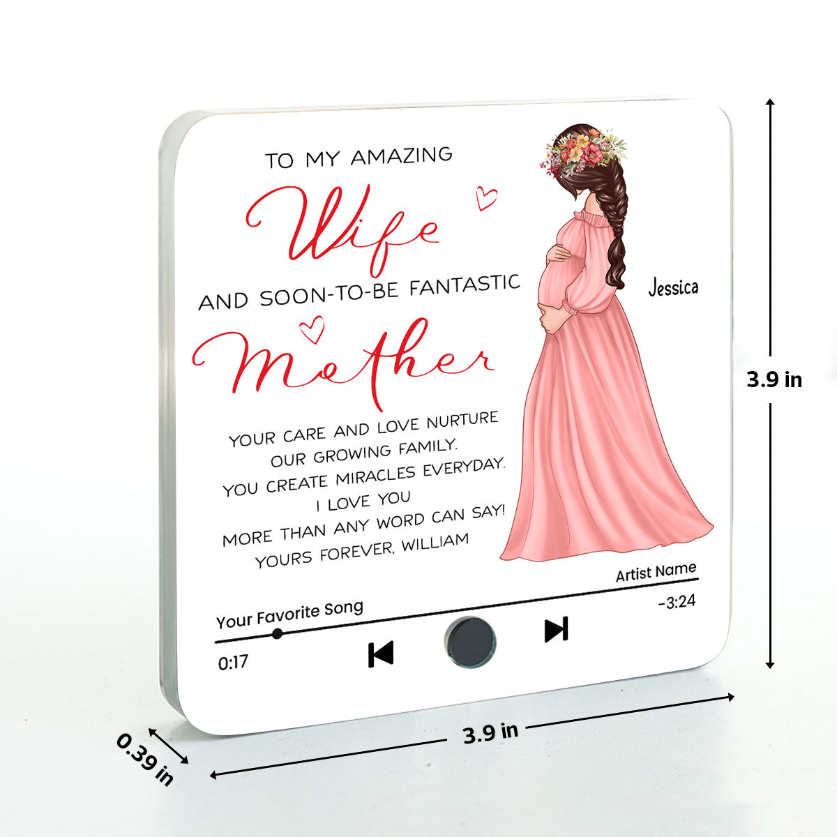 To My Amazing Wife And Soon-To-Be Fantastic Mother Personalized Music Fridge Magnet, Perfect Gift For Pregnant Wife, Custom Favorite Song As Messages