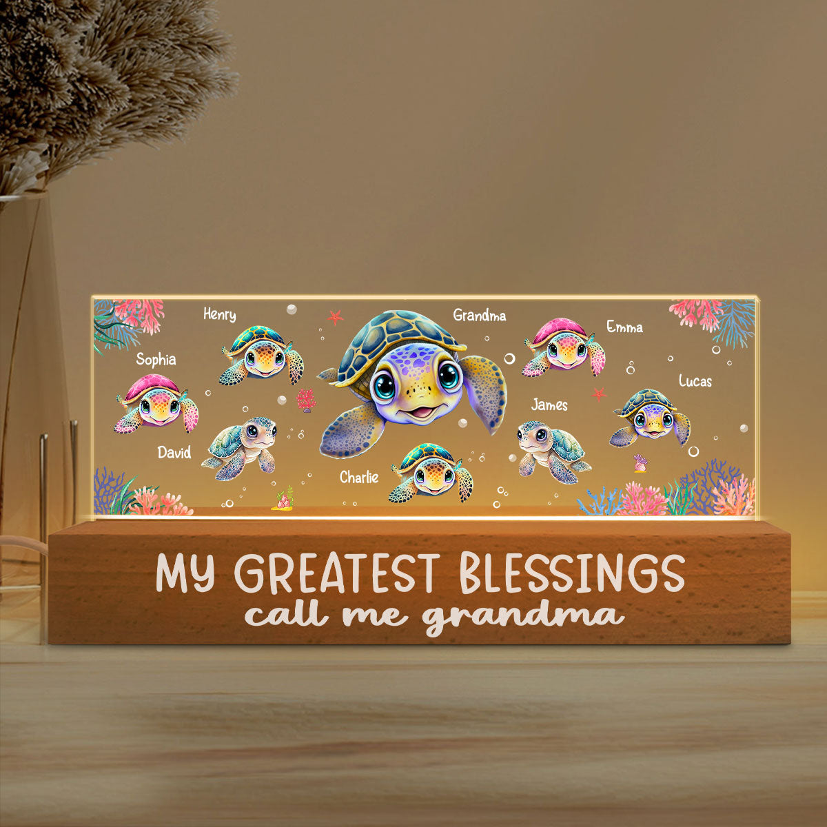 Best Grandma Ever Turtles Personalized Acrylic Block LED Night Light