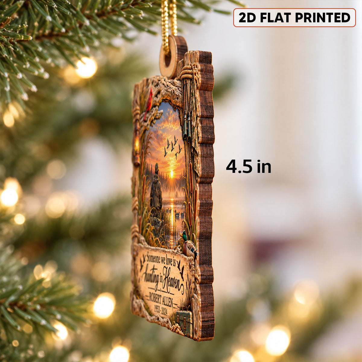 Hunting In Heaven Duck Hunting 2D Flat - Personalized Wooden Ornament - Memorial Sympathy Gift