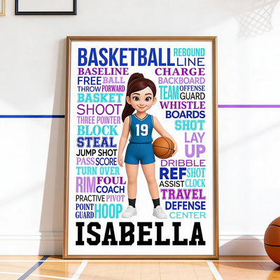 Typography Art Basketball Boy Girl - Personalized Poster - Gift For Basketball Lovers