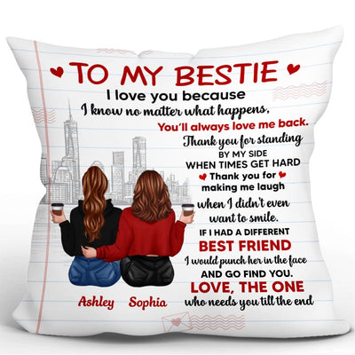 To My Bestie Letter Pattern Back View Besties Personalized Pillow (Insert Included)