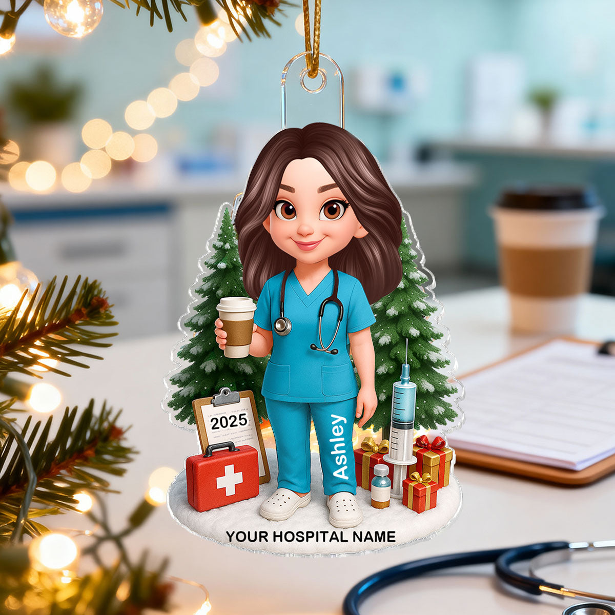 3D Effect Proud Nurse With Signature Symbols Christmas - Personalized Acrylic Ornament - Christmas Gift For Nurses