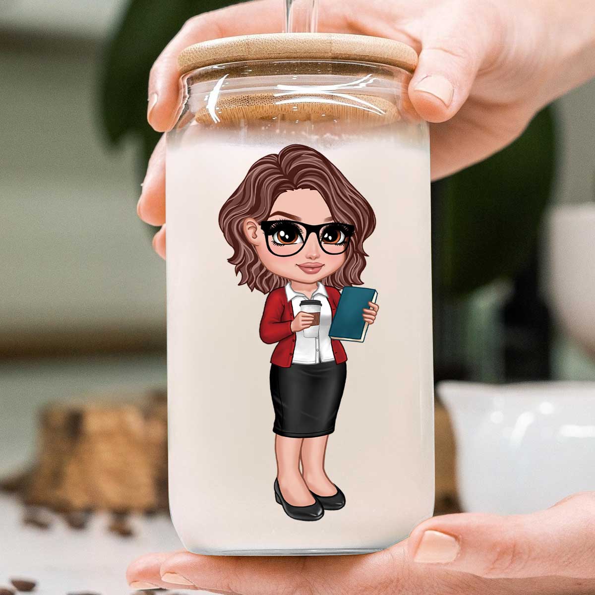 Y2K Style Teacher Apple Personalized Clear Glass Can, Gift For Teacher, Appreciation Gift