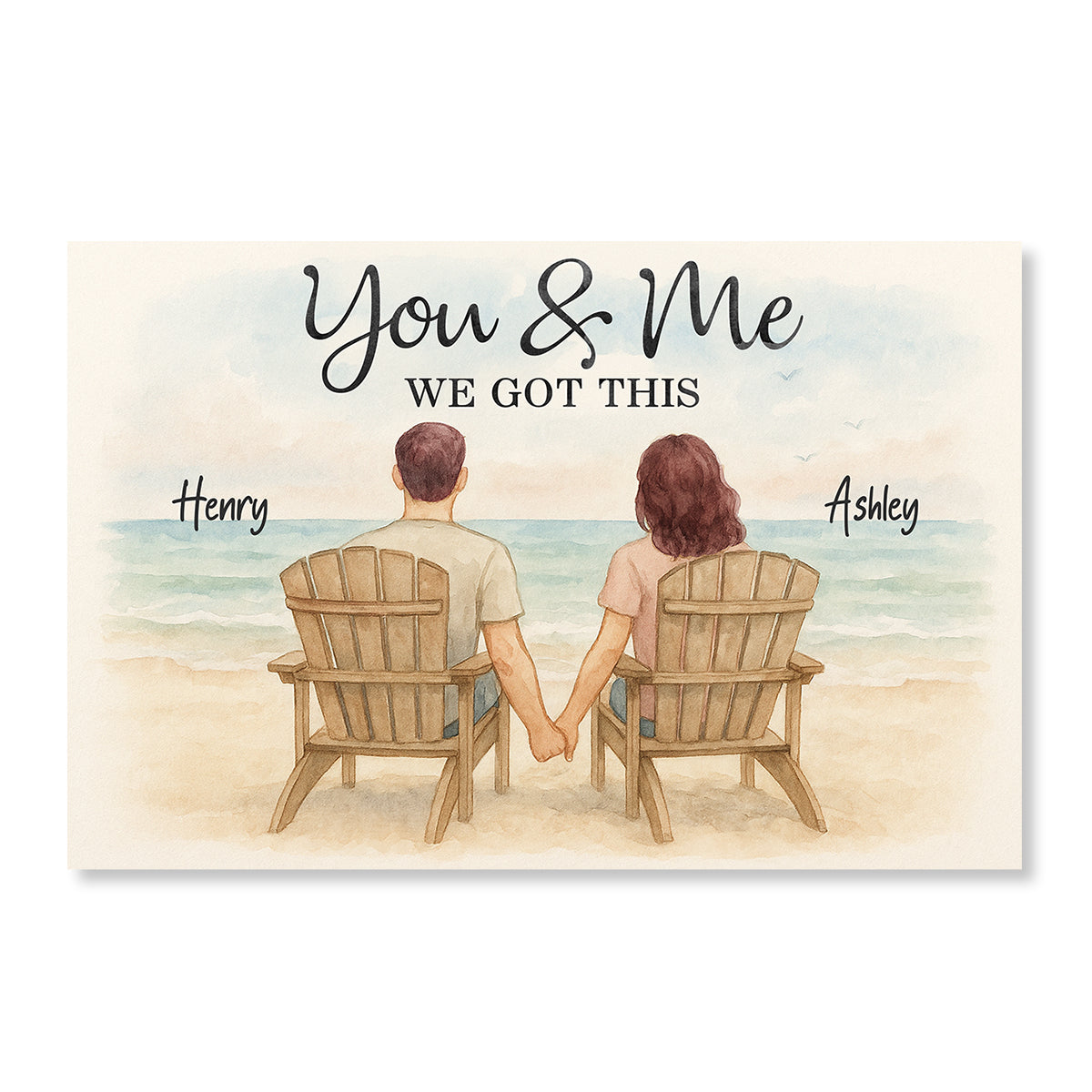 Eternal Love Couple Beach Landscape Watercolor Style - Personalized Poster