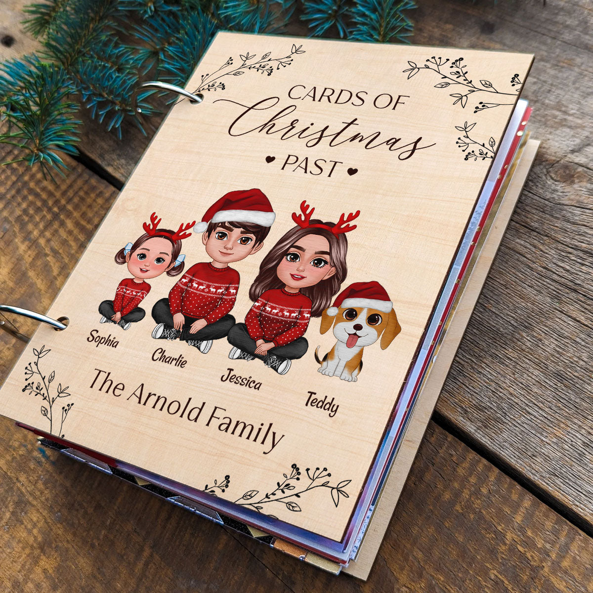 Family Crossed Legs Christmas Card Storage Personalized Christmas Card Keeper