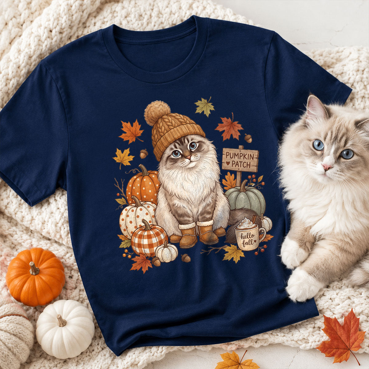 Custom Dog Cat Photo Pumpkin Patch - Personalized Shirt - Trendy Fall Gift for Dog Moms, Cat Moms, Pet Lovers