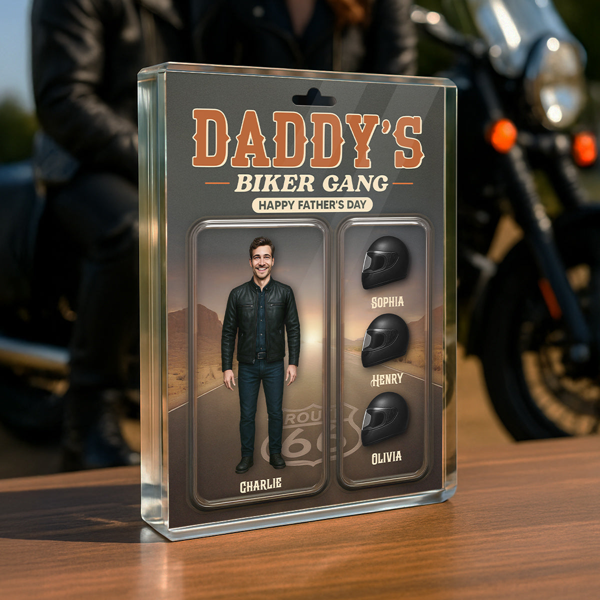 Daddy's Grandpa's Biker Gang Custom Figure 3D Effect Personalized Rectangle Flat Acrylic Block Plaque