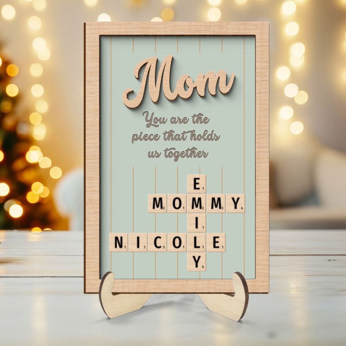 Mom You Are The Piece That Holds Us Together Personalized 2-Layer Wooden Plaque, Crossword Puzzle Art, Gift For Mom