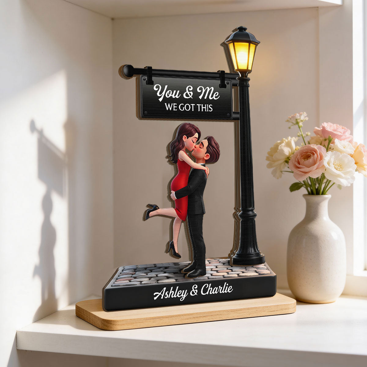 Timeless Love Under The Light - Personalized 2-Layered Wooden Plaque - Heartfelt Anniversary Gift, Wedding Gift For Couple, Custom Date Gift for Mom & Her, Unique Mother’s Day, Anniversary or Birthday Keepsake