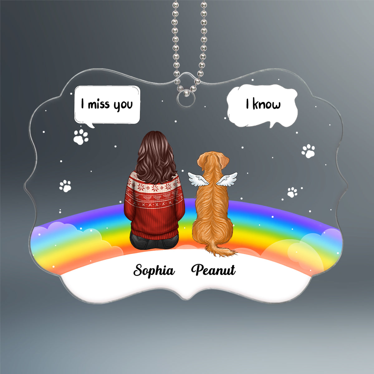 Dog Cat Memorial Rainbow Bridge Remembrance Keepsake Personalized Acrylic Ornament