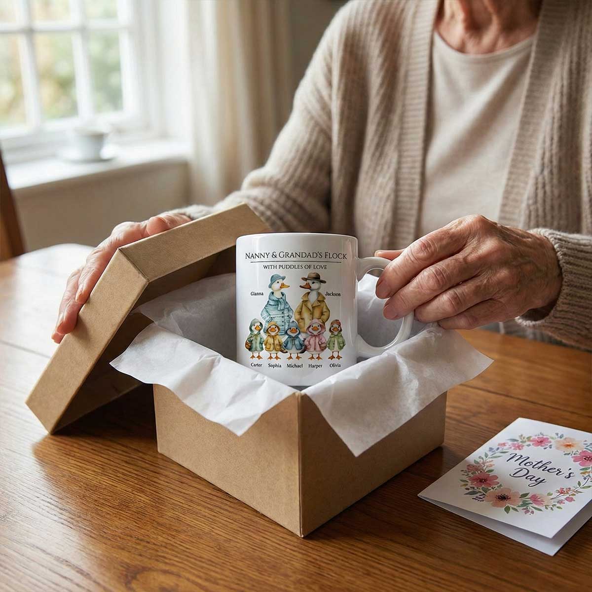 Grandparents Grandma Grandad's Flock Cute Watercolor Ducks - Personalised Mug