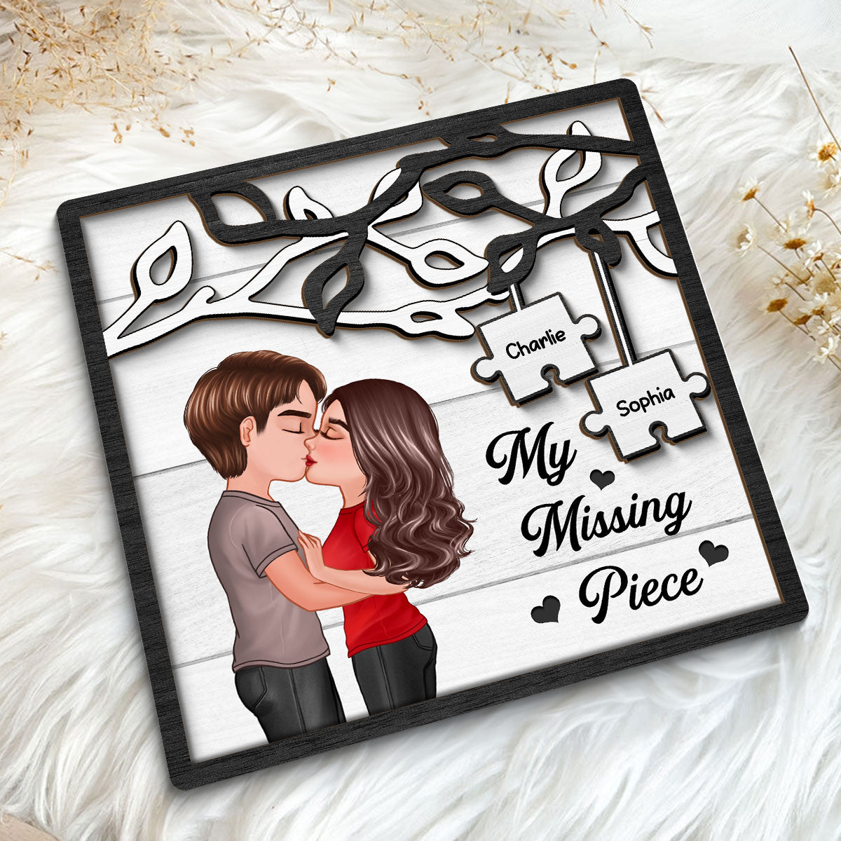 Couple Kissing Under Tree My Missing Piece Personalized 2-Layer Wooden Plaque