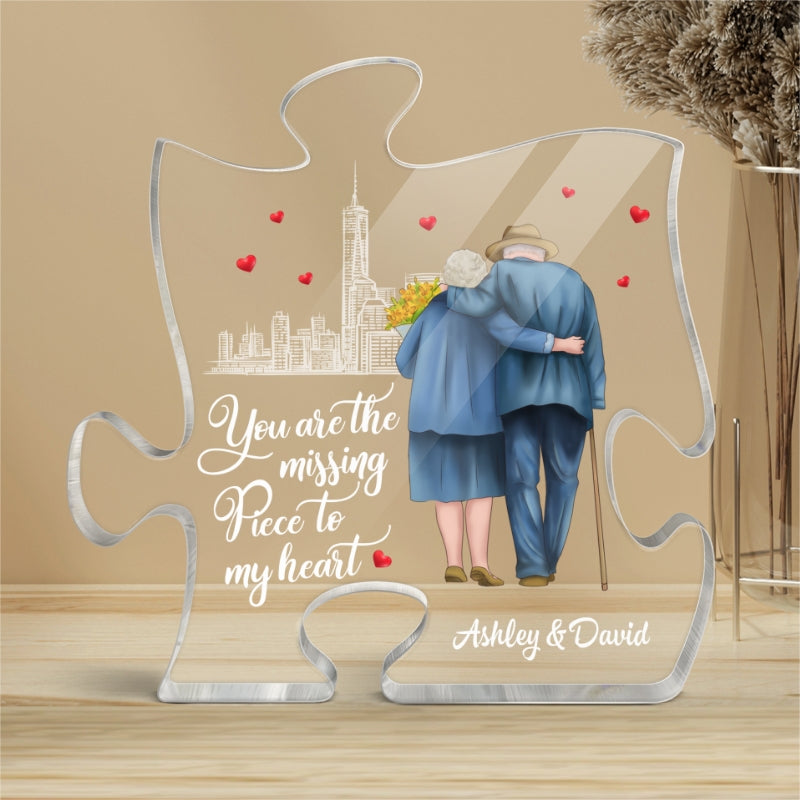 The Missing Piece To My Heart Old Couple Personalized Puzzle Acrylic Plaque