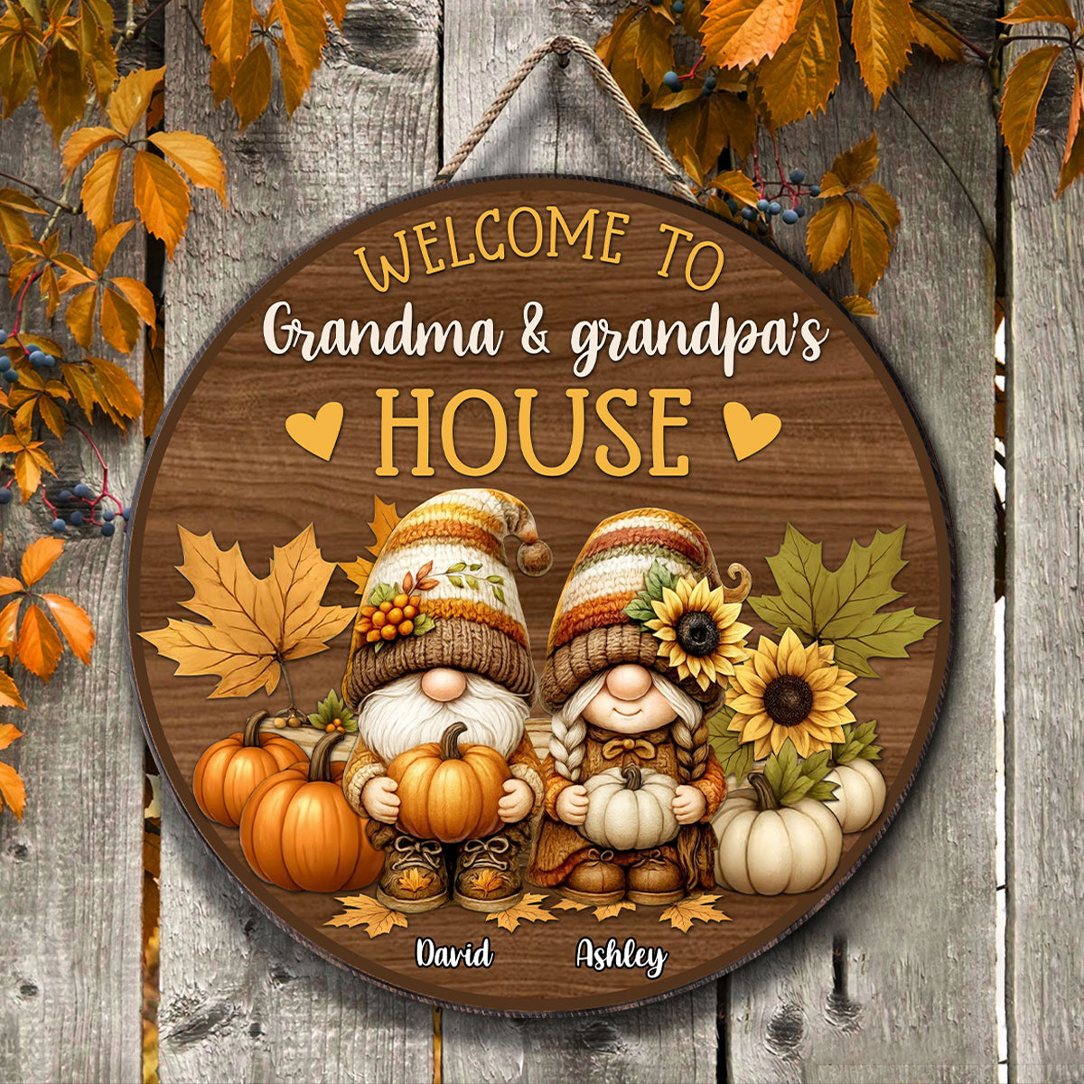 Welcome to Grandma & Grandpa's House Personalized Door Hanger Sign, Fall Decor for Grandparents